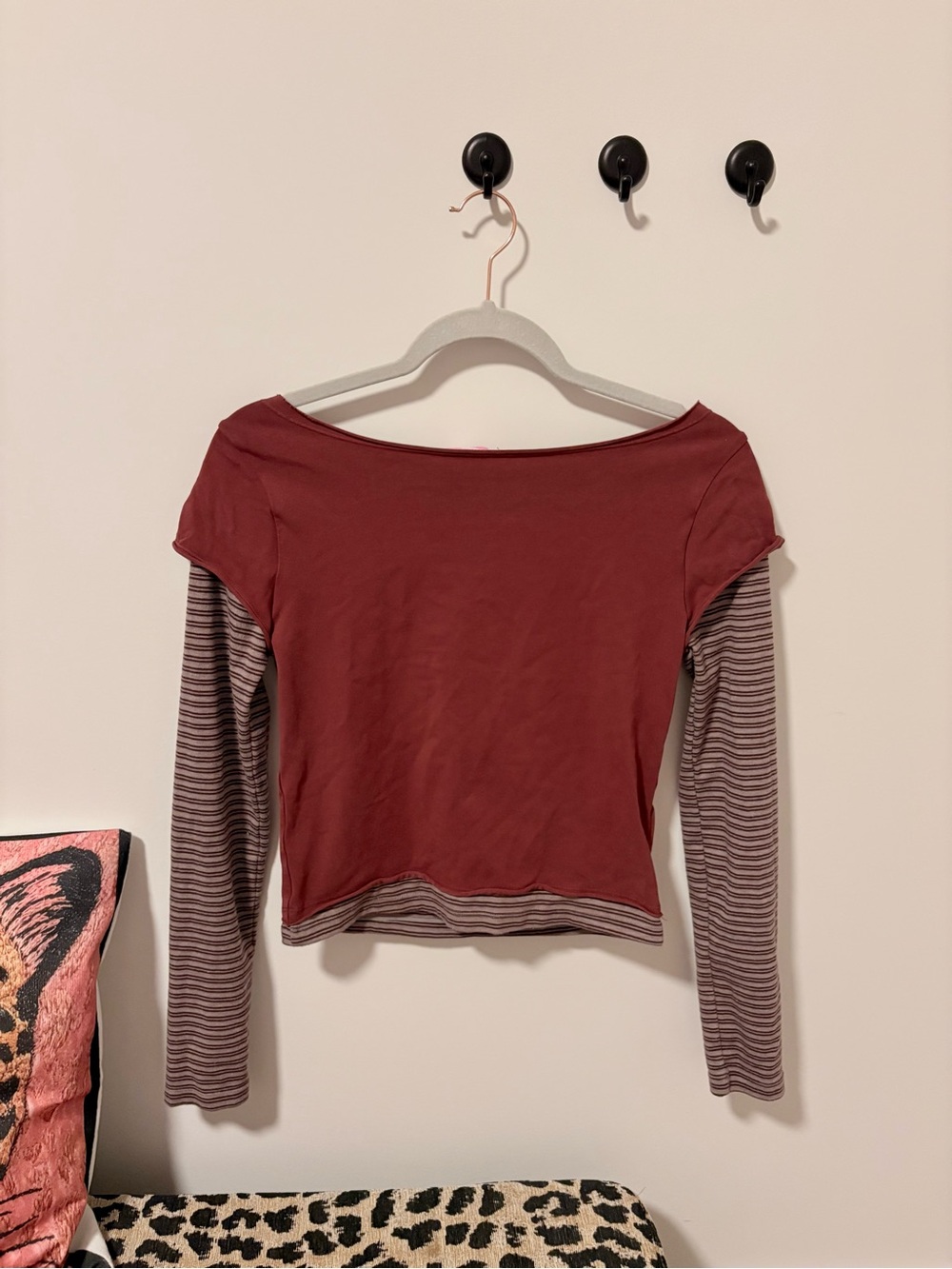 Edikted ~ Women’s Long Sleeve Layered Striped Top - Burgundy